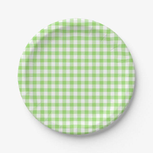 Plato De Papel Verde primavera gingham clásico (Anverso)
