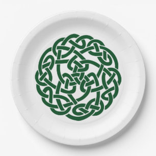 Plato De Papel Verde redondo del nudo 2 célticos
