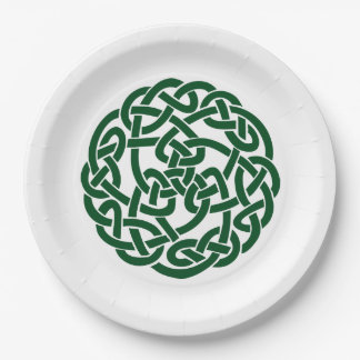 Plato De Papel Verde redondo del nudo 2 célticos