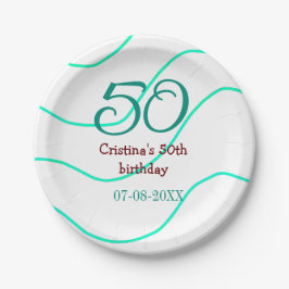 Plato De Papel Verde rojo 50 cumpleaños fecha de añadir nombre p