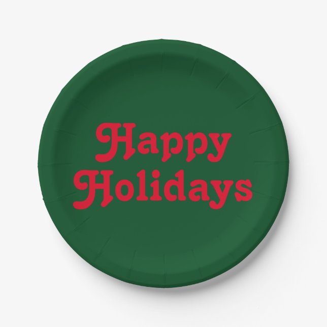 Plato De Papel Verde rojo "Felices fiestas" (Anverso)