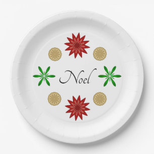 Plato De Papel Verde Rojo y Noel Oro