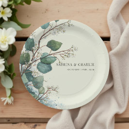 Plato De Papel Verde Salvia Eucalipto Elegante Boho