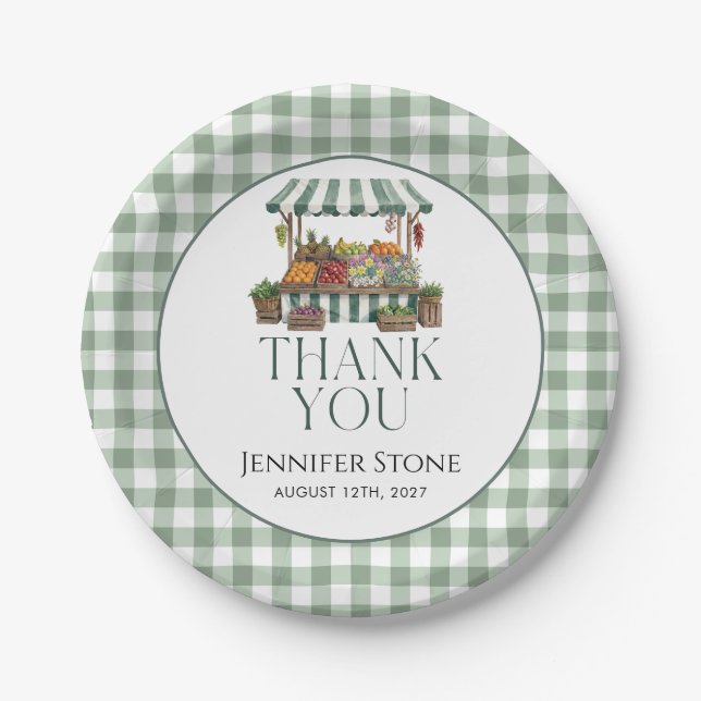 Plato De Papel Verde Salvia Fresco Del Mercado  (Anverso)