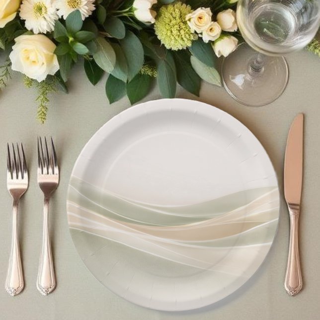 Plato De Papel Verde Salvia y Marfil (Sage Green and Ivory Paper Plates )