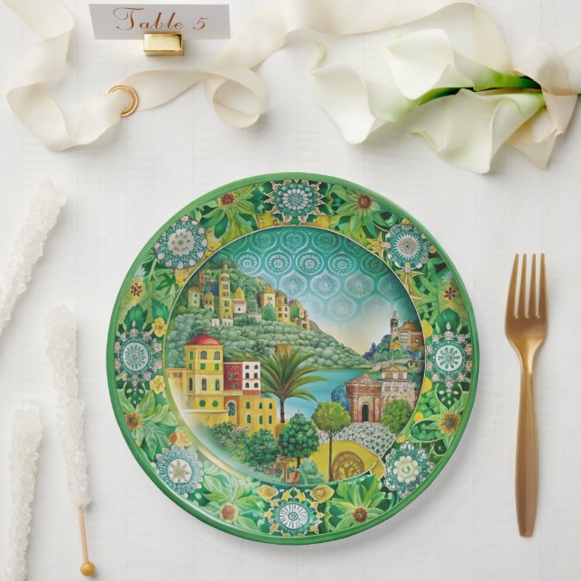 Plato De Papel Verde siciliano: Placa de papel de melamina (Boda)