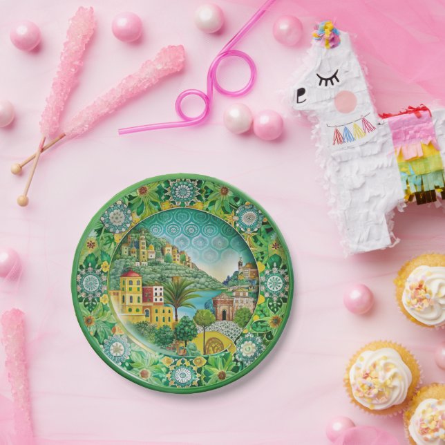 Plato De Papel Verde siciliano: Placa de papel de melamina (Fiesta)