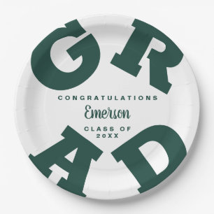 Plato De Papel Verde sobre el partido blanco de graduación perso