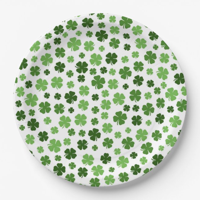PLATO DE PAPEL VERDE ST PATRICKS DAY SHAMROCKS (Anverso)