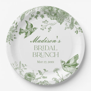 Plato De Papel Verde Toile De Jouy Vintage Floral Brunch Nupcial