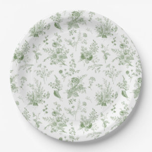Plato De Papel Verde Toile De Jouy Vintage Floral Chinoiserie