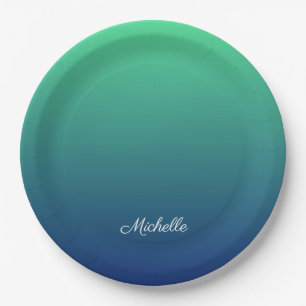 Plato De Papel Verde y azul personalizados sombríos
