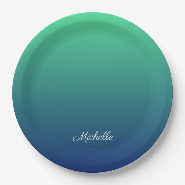 Plato De Papel Verde y azul personalizados sombríos (Anverso)