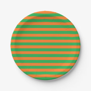 Plato De Papel Verde y naranja raya las placas de papel