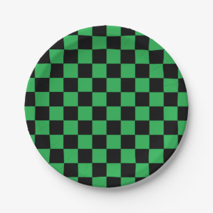 Plato De Papel Verde y negro a cuadros