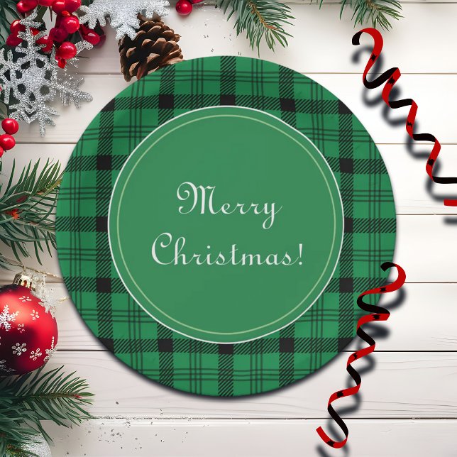 Plato De Papel Verde y negro Cosy Plaids Feliz Navidad (Subido por el creador)