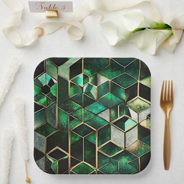 Plato De Papel Verde y oro (Boda)