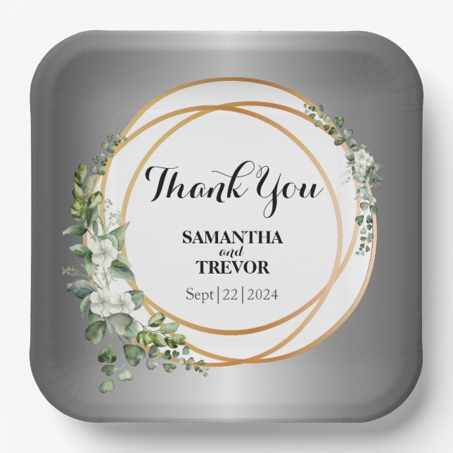 Plato De Papel Verdes dorados: Pegatina botánico Personalizado (Anverso)