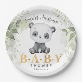 Plato De Papel Verdor Baby Shower Cute Panda Eucalipt