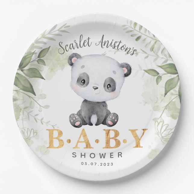 Plato De Papel Verdor Baby Shower Cute Panda Eucalipt (Anverso)