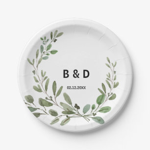 Plato De Papel Verdor de verano Boda eucalipto tropical
