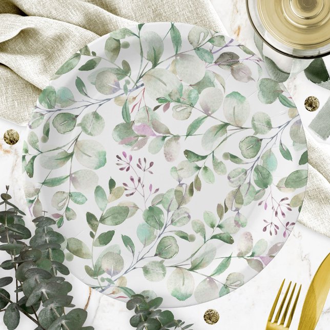 Plato De Papel Verdor Eucalyptus Watercolor Bridal Shower (Subido por el creador)
