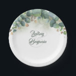 Plato De Papel Verdor - Eucalyptus y Boda de las hojas de oro<br><div class="desc">Placas de papel para boda de plantas de eucalipto verde y hojas de oro</div>