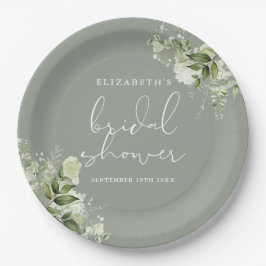 Plato De Papel Verdor Floral Elegante Sage Green Bridal Ducha