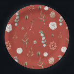 Plato De Papel Verdor floral rojo invierno Festive Bridal Shower<br><div class="desc">Placas de papel de ducha marrón marrón rojizo de invierno</div>