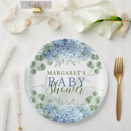 Plato De Papel Verdor hidrangea azul es un niño Baby Shower