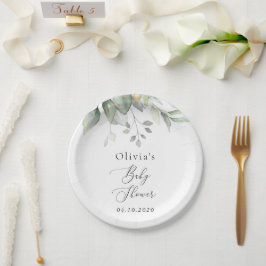 Plato De Papel Verdor, hojas de eucalipto, Boho, Baby Shower