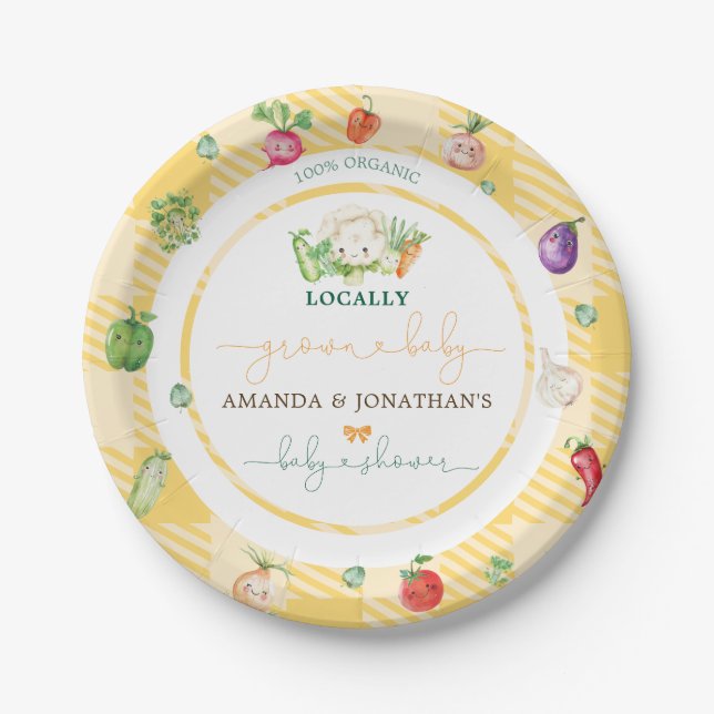 Plato De Papel Verduras de Mercadillo Cumpleaños Bebé Amarillo (Anverso)
