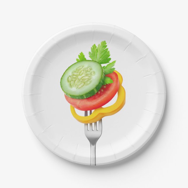 Plato De Papel Verduras en un tenedor (Anverso)