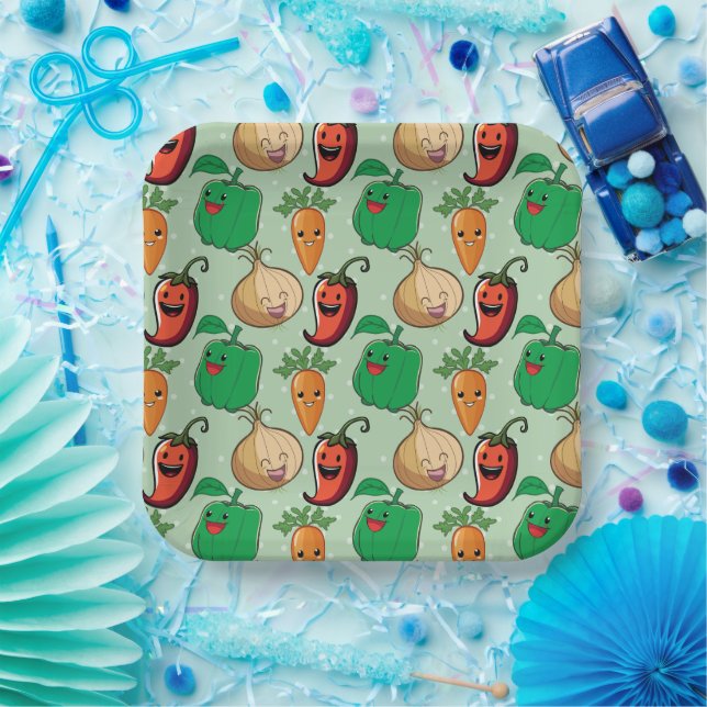 Plato De Papel Verduras sonrientes (Fiesta)