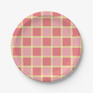 Plato De Papel Verificadores de color rosa, coral y amarillo