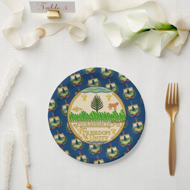 Plato De Papel Vermonter Flag & Seal, Vermont (Boda)