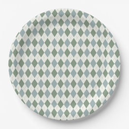 Plato De Papel Versatile elegante con estilo de argyle verde y ta