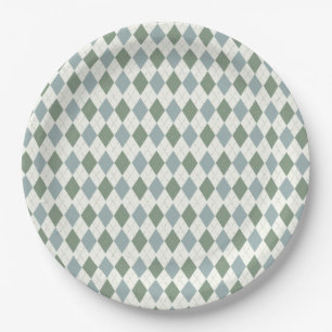 Plato De Papel Versatile elegante con estilo de argyle verde y ta