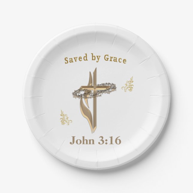 Plato De Papel Verso de la Biblia salvado por Grace (Anverso)