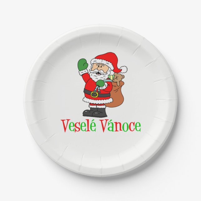 Plato De Papel Vesele Vanoce Navidades checos Santa Plates (Anverso)