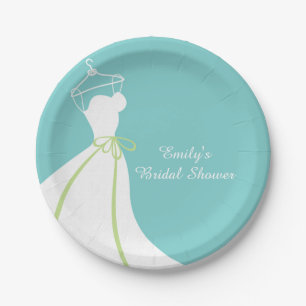 Plato De Papel Vestido de boda, azul, ducha nupcial