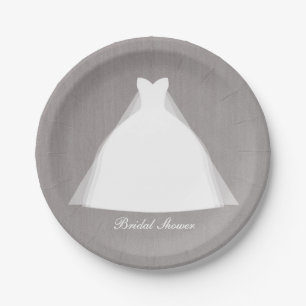 Plato De Papel Vestido de Novia Modernidad Bridal Shower Gris