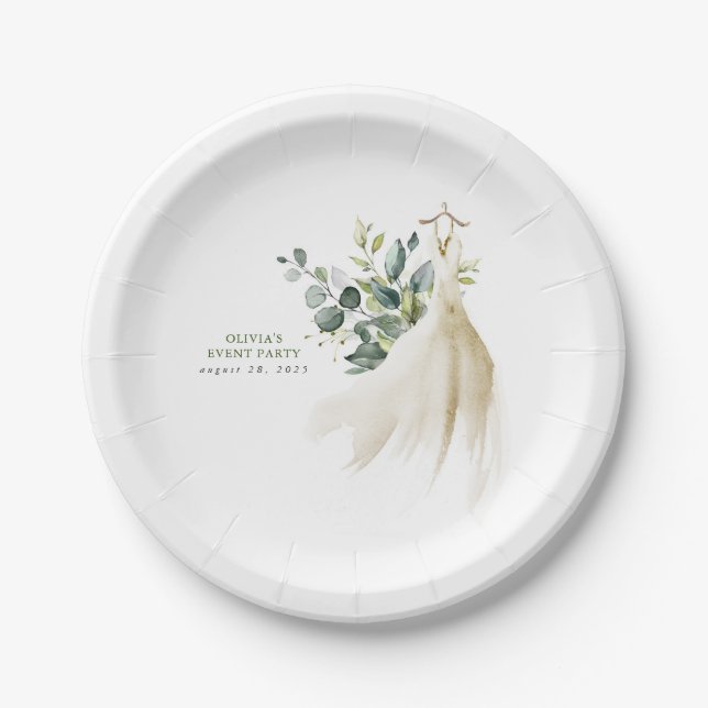 Plato De Papel Vestido verde Eucalyptus Elegante (Anverso)