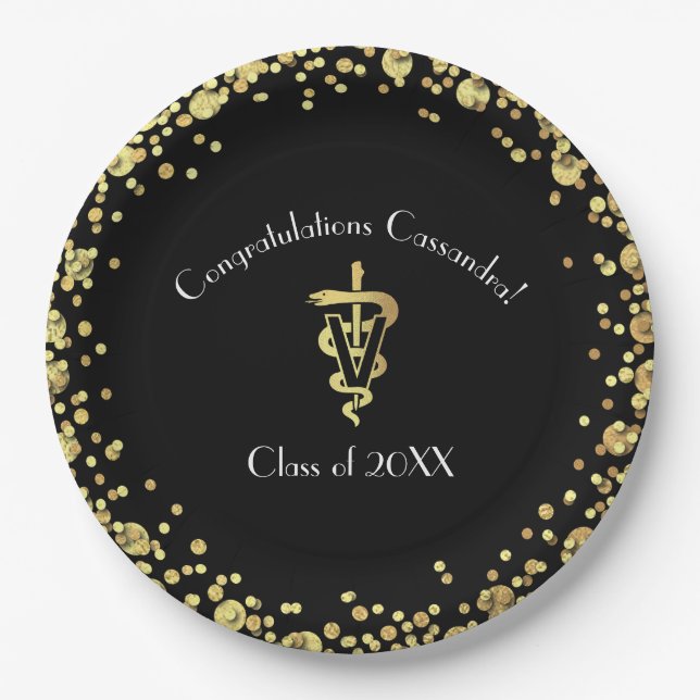 Plato De Papel Veterinarian Gold Graduation (Anverso)