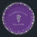 Plato De Papel Veterinarian Graduation Purple Silver<br><div class="desc">Celebrate the new graduate from veterinarian school with this silver and purple vet caduceus graduation design!  Elegant with silver confetti accents!  Perfect for anyone graduating as a vet with their doctor of veterinary medicine of DVM,  or VMD degree.</div>