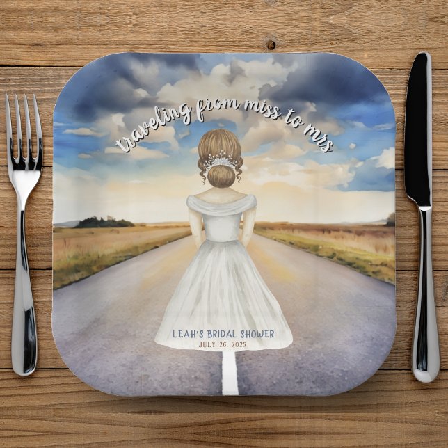 Plato De Papel Viajar de Miss a Sra. Bridal Shower (Traveling From Miss to Mrs Bridal Shower Paper Plates
)