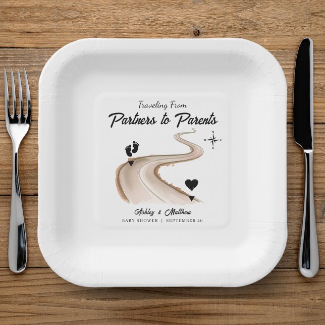 Plato De Papel Viajar de partners a padres Baby Shower (Traveling from Partners to Parents Baby Shower Paper Plates
)