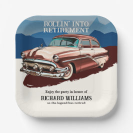 Plato De Papel Viaje de Jubilación Tema del coche clásico retro