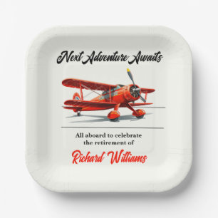 Plato De Papel Viaje de Jubilación Tema Fiesta Avión Rojo Vintage
