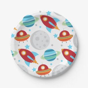 Plato De Papel Viaje espacial alrededor del patrón del sol